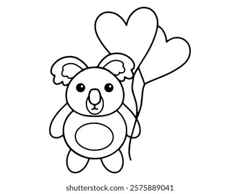 Valentines Day Koala Holding Balloons Outline