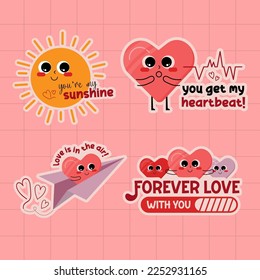 Valentines day label stickers element collections in flat illustration simple cute and elegant vector design