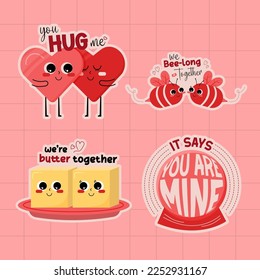 Valentines day label stickers element collections in flat illustration simple cute and elegant vector design