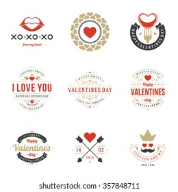 Valentine's Day labels, badges, heart icons, symbols, greetings cards, illustrations and typography vector design elements. Valentines day cards, Valentines Logos, Valentines Day Vector Labels. 