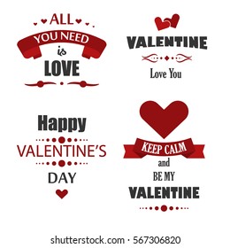 Valentine's Day labels, badges, heart icons, symbols, greetings cards, illustrations and typography vector design elements. 
