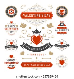 Valentine's Day Labels and Cards Set, Heart Icons Symbols, Greetings Cards, Silhouettes, Retro Typography Vector Design Elements. Valentines day cards, Valentines Badges, Valentines Day Vector Labels.