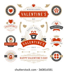 Valentine's Day Labels and Cards Set, Heart Icons Symbols, Greetings Cards, Silhouettes, Retro Typography Vector Design Elements. Valentines day cards, Valentines Badges, Valentines Day Vector Labels.