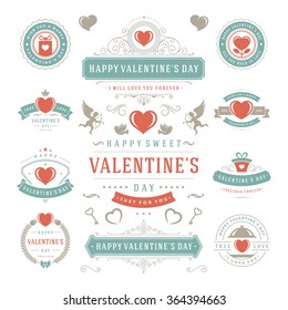 Valentine's Day Labels and Cards Set, Heart Icons Symbols, Greetings Cards, Silhouettes, Retro Typography Vector Design Elements. Valentines day cards, Valentines Badges, Valentines Day Vector Labels.