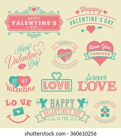 Valentine's Day Labels and Emblems, Greetings Card Decoration, Typography Design Elements. Vector illustration