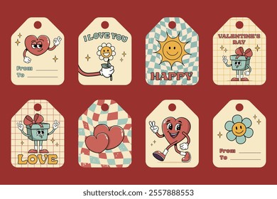 Valentine's Day Labels Gift Tags Vintage Groovy Style Love Labels For Small Business Packaging Printable Holiday Hanging Tags For Gifts