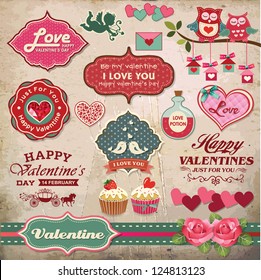 Valentine's day labels, icons elements collection