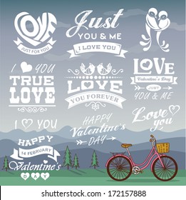 Valentine's day labels, icons elements collection with romantic background 02 