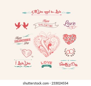 Valentine's day labels, icons elements collection