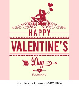 Valentine's day labels, icons elements, typography vintage design and silhouette. Love card for Valentines day. Vector illustration.