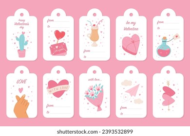 Valentine's day labels, tags collection decorated with doodles and text for gift decor, prints, stickers, cards, signs, etc. EPS 10