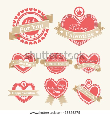 Valentine`s Day Labels. Vector illustration.