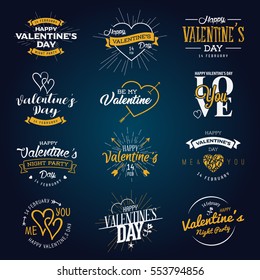 Valentines day labels. Vintage love stickers. Happy Valentines day hand drawn lettering poster, card, banner design. Vector graphics set.