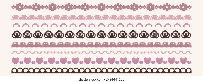  As bordas de renda do Dia dos Namorados apresentam padrões recortados, motivos cardíacos e detalhes delicados de guarnição ideais para artesanato romântico, convites de casamento e desenhos de quadros elegantes.