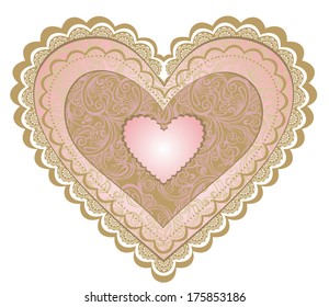 Valentine's day lacy heart isolated on white background. Vector greeting card