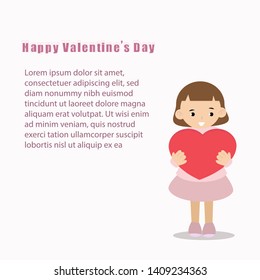 Valentines day landing page concept. cute girl with heart. vector illustration 