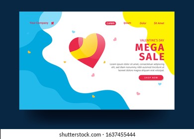 Valentines day landing page template Design. Modern flat design concept For landing page, banner, website, homepage, card, ui, or apps. Sale banner template design