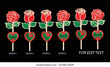 valentine's Day layer rose stick bundle illustration.