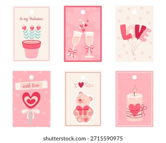 Valentine's Day. Leaflets, tags with romantic elements. Vector illustration for a greeting card, poster, or holiday decoration.