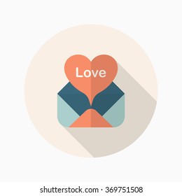 Valentine's Day letter icon, Vector flat long shadow design.Fall in love