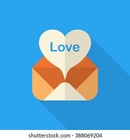 Valentine's Day letter icon, Vector flat long shadow design.Fall in love