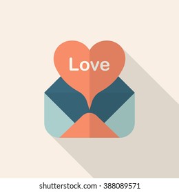 Valentine's Day letter icon, Vector flat long shadow design.Fall in love