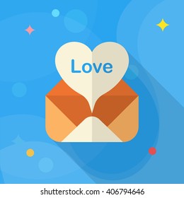 Valentine's Day letter icon, Vector flat long shadow design.Fall in love