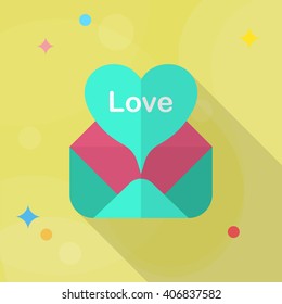 Valentine's Day letter icon, Vector flat long shadow design.Fall in love