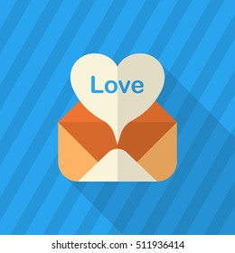 Valentine's Day letter icon, Vector flat long shadow design.Fall in love