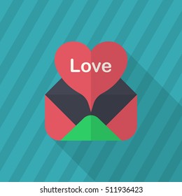 Valentine's Day letter icon, Vector flat long shadow design.Fall in love