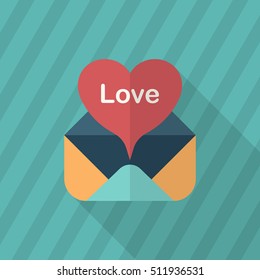 Valentine's Day letter icon, Vector flat long shadow design.Fall in love