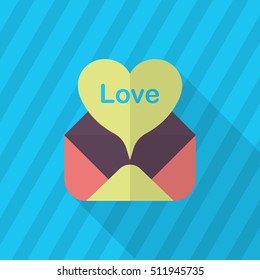 Valentine's Day letter icon, Vector flat long shadow design.Fall in love