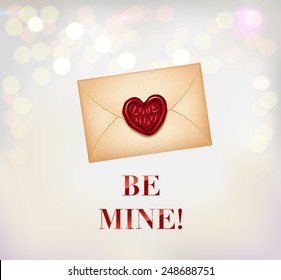 Valentine's Day letter with I love you signature on wax seal - vector illustration.