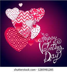 Valentine's day, lettering, 3D hearts vector