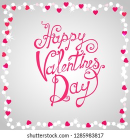 Valentine's day, lettering, 3D hearts , garland, vector