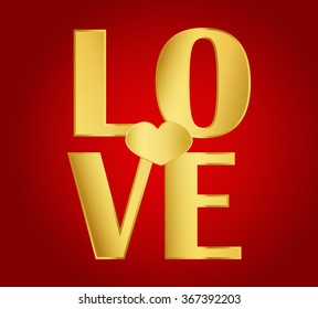 Valentines Day Lettering Background. Happy Valentines Day gold text on red background. Vector illustration.