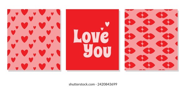 Valentine's day lettering card collection. Cute love template, poster, label, ad, copy space, cover, banner design set. Modern typography art background. Trendy style. Vector illustration.