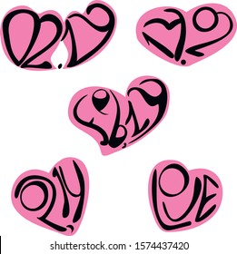 valentines day lettering creative stickerst. Vector hand drawn illustration design.