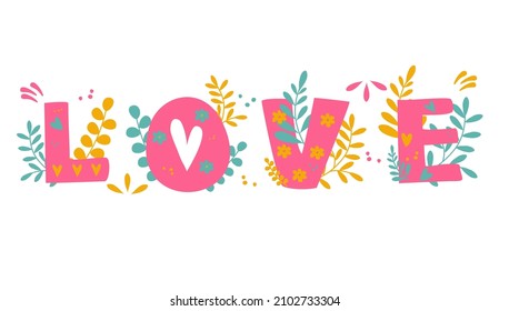 Valentine's day lettering with flowers on white background vector image