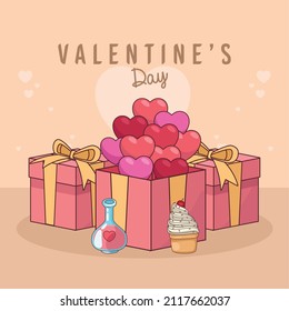 valentines day lettering with gifts