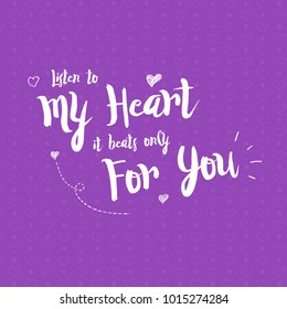 Valentines day lettering greeting card - Insignia with words of love. Vector illustration for popular holiday with hand written lettering art on the seamless pattern background.