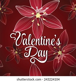Valentine's Day lettering Greeting Card on pink background, vector illustration with roses