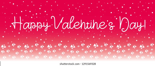 Valentine`s Day lettering. Hand written greeting card template with hearts and red gradient background with hearts and stars for Valentine's day. Greeting card with love heart. Modern calligraphy, 