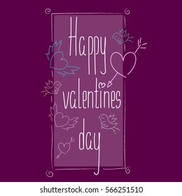 Valentines day lettering on violet background