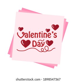 Valentine's Day lettering, paper, red heart and white background. Vector illustration