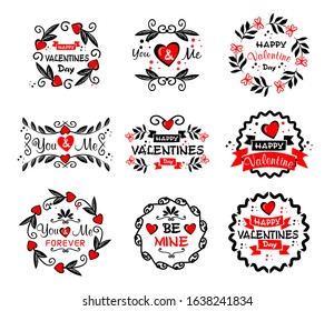 Valentine's day lettering set. hand drawn, Calligraphy card sticker graphic design element. Hand written sign. Winter Holidays vector.