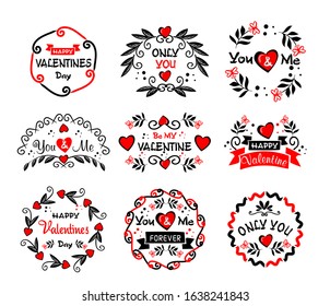 Valentine's day lettering set. hand drawn, Calligraphy card sticker graphic design element. Hand written sign. Winter Holidays vector.