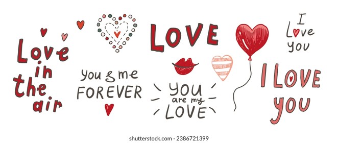 Ilustraciones vectoriales con letras de San Valentín.