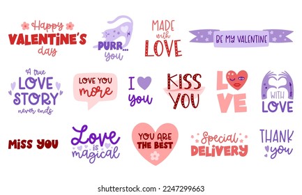 Valentine's day lettering vector set. Love Valentine quotes 