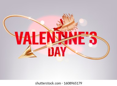 Valentine's day letters and gold infinity shaped arrow. Vector illustration